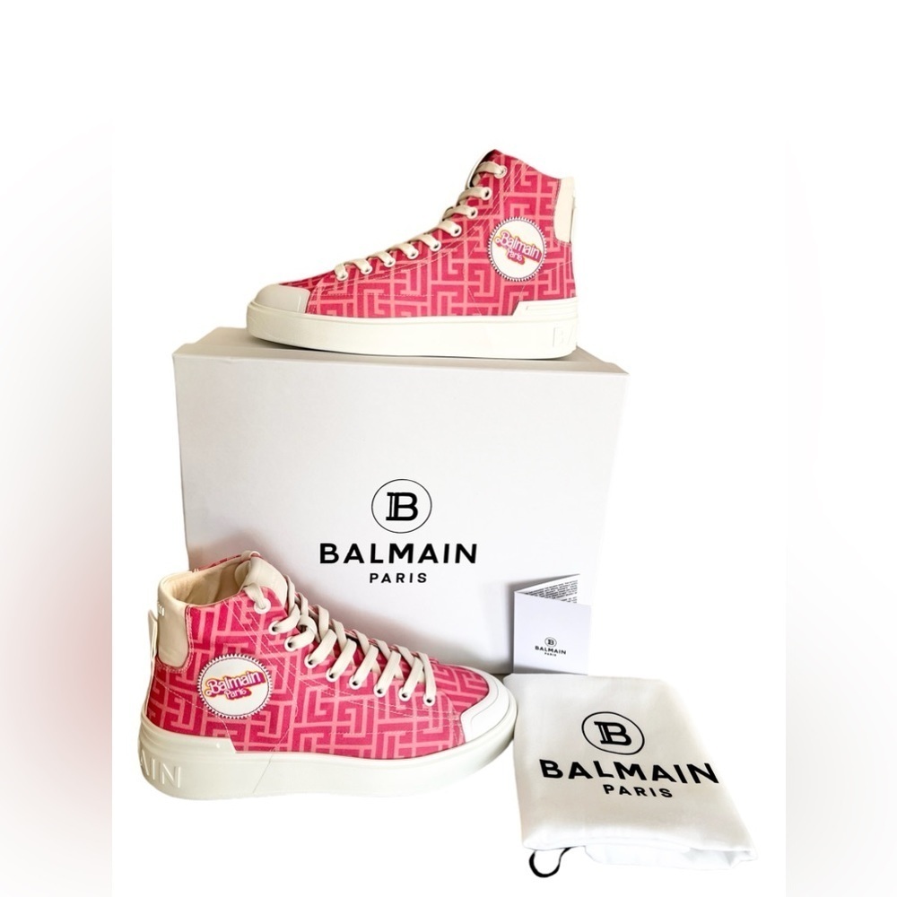 NIB Balmain X Barbie Pink Sneakers EU 40 US 10 Women’s High Top Lace Up B Court